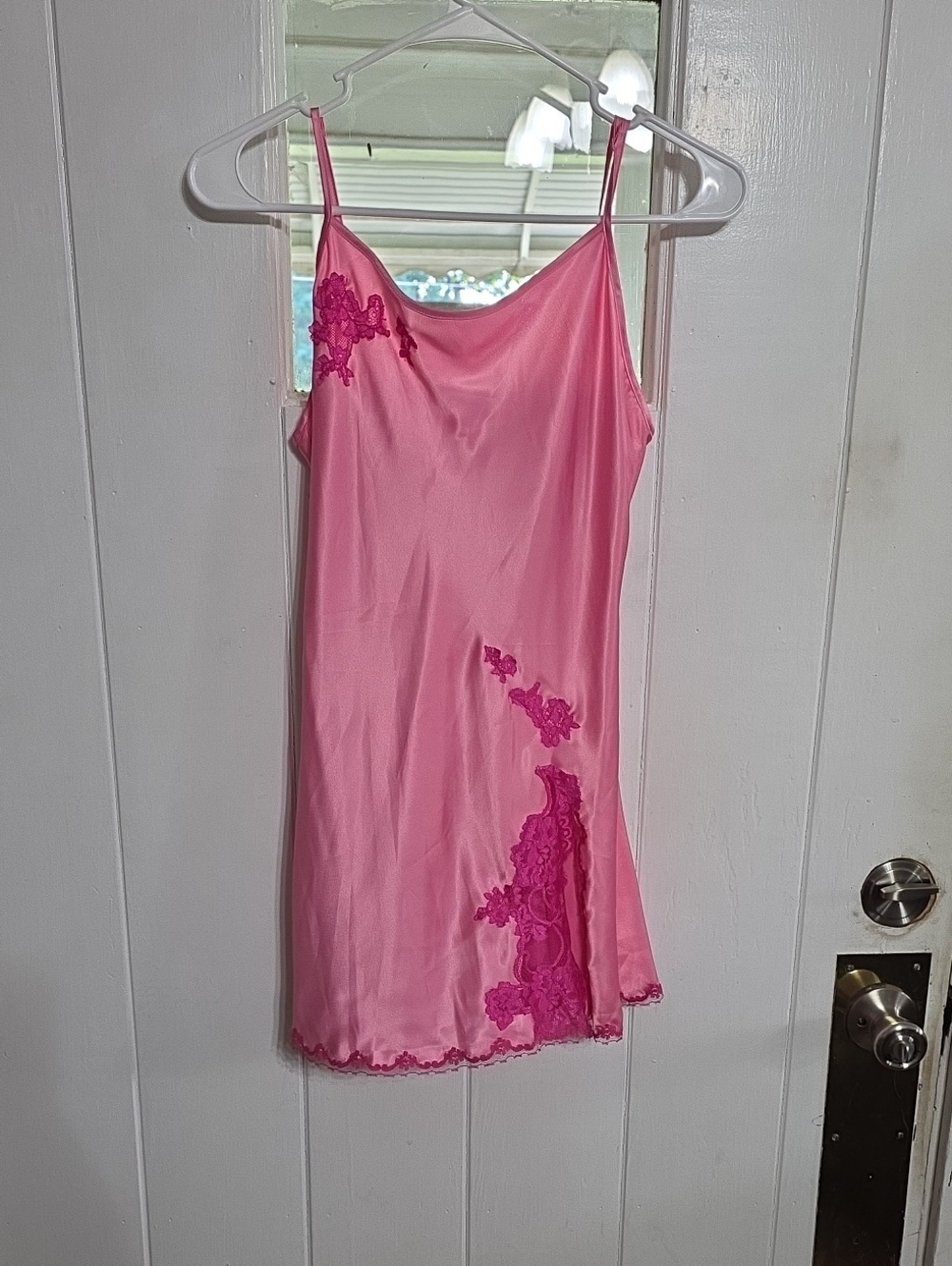Victoria's Secret Pink Lace-Accent Satin Slip Nightgown Womens Intimate Sz S EUC
